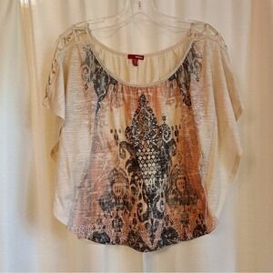 Bongo Women's‎ Size L Beige Rhinestone Boho Open Shoulder Top